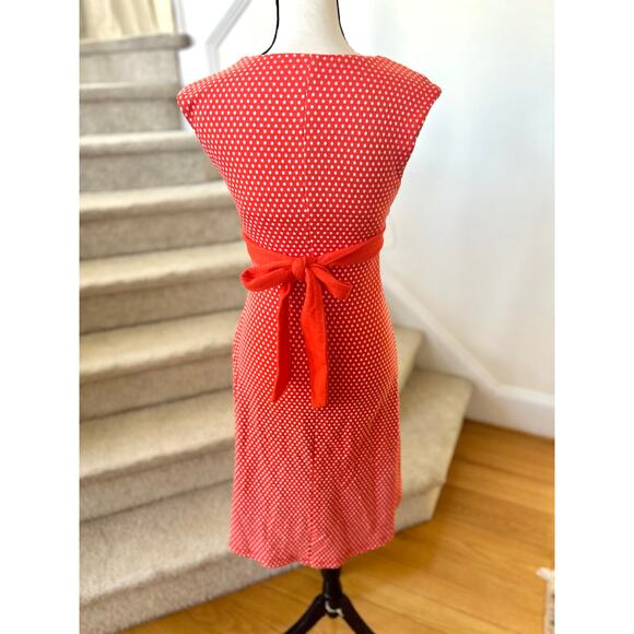Eva Franco Coral Orange & White Polka Dot Belted Knit Dress - Picture 4 of 7